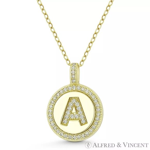 Initial Letter "A" CZ Crystal Pave Pendant in .925 Sterling Silver w/ 14k YG - Picture 1 of 1